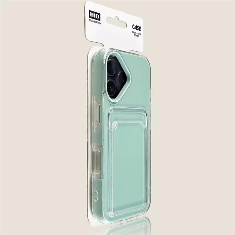 Candy Transparent Soft Silicone+PC Card Slot Case For iPhone 17 Air 16E 15 14 13 12 11 Pro Max Luxury Jelly Wallet Bumper Cover