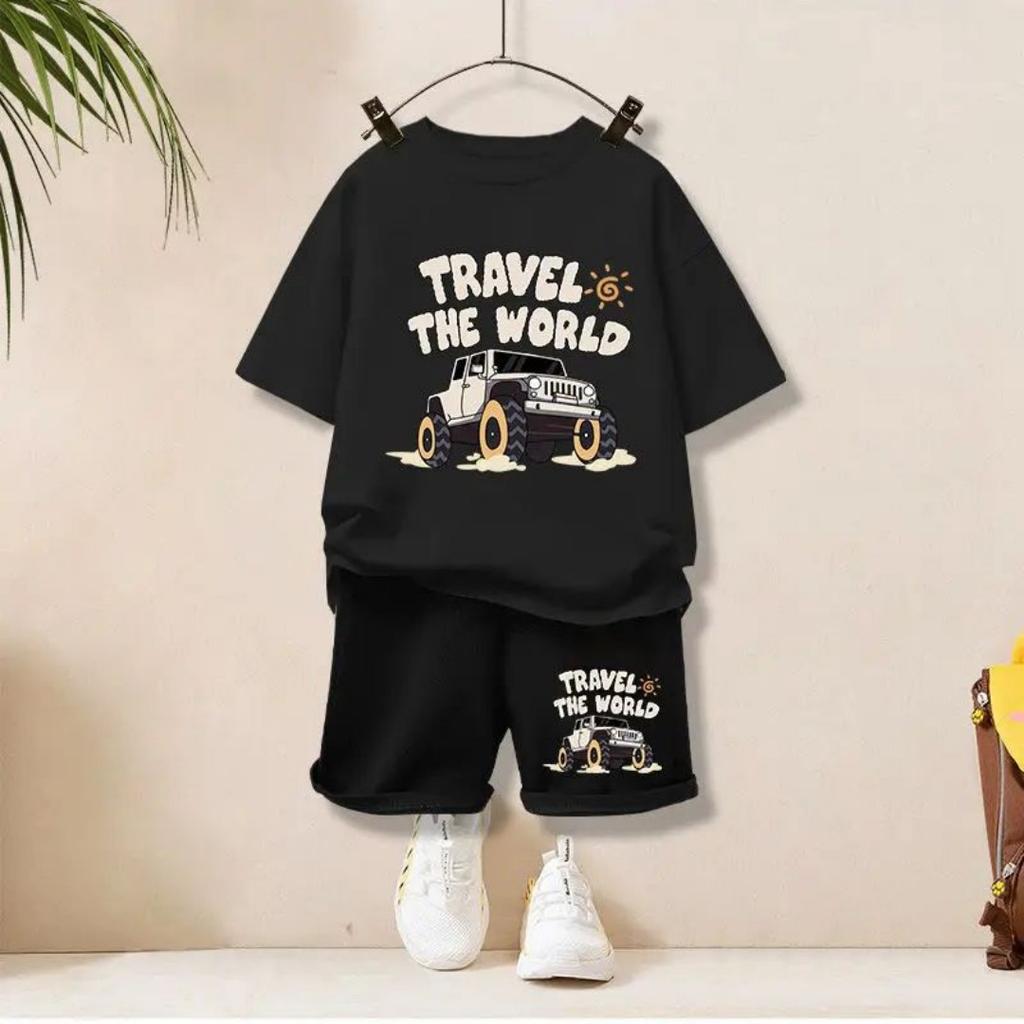 2025 Summer Children's and Boys' Clothing Letter Printed T-shirt and Shorts 2-piece Set Children's Short Sleeve