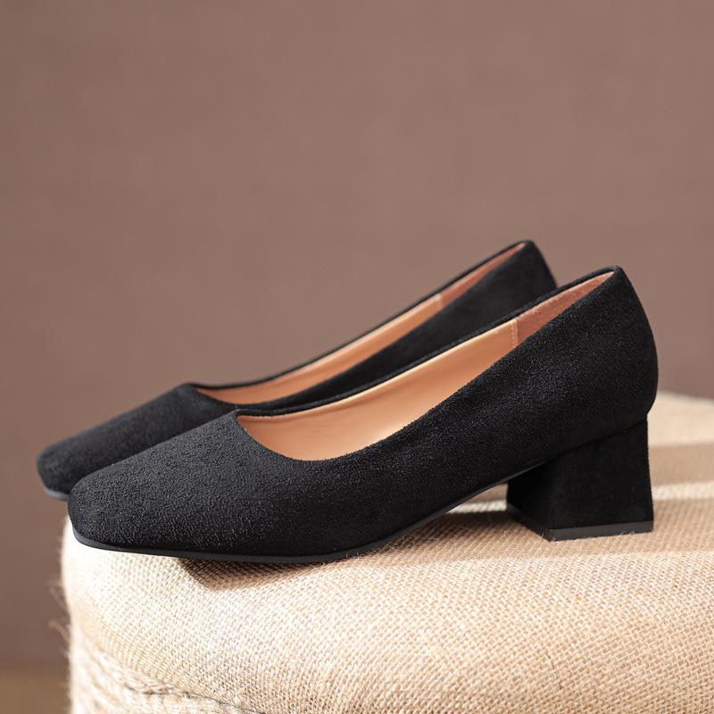 

Coarse heel medium heel shoes women s spring new versatile square head single shoes women s soft leather soft sole square heel work shoes 34