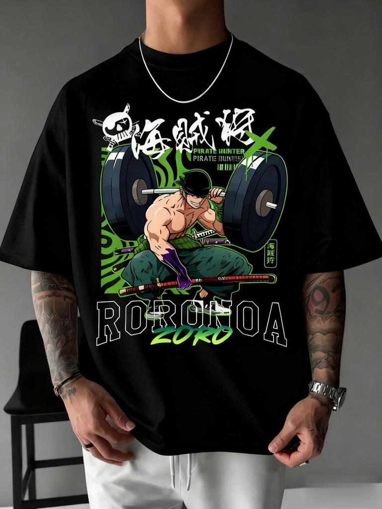 One Piece Zoro Anime Print T-Shirt Herren Damen Baumwolle Kurzarm Grafik-T-Shirt Sommer Mode Übergroß Lässig Fitnessstudio Oberteil Y2k Kleidung