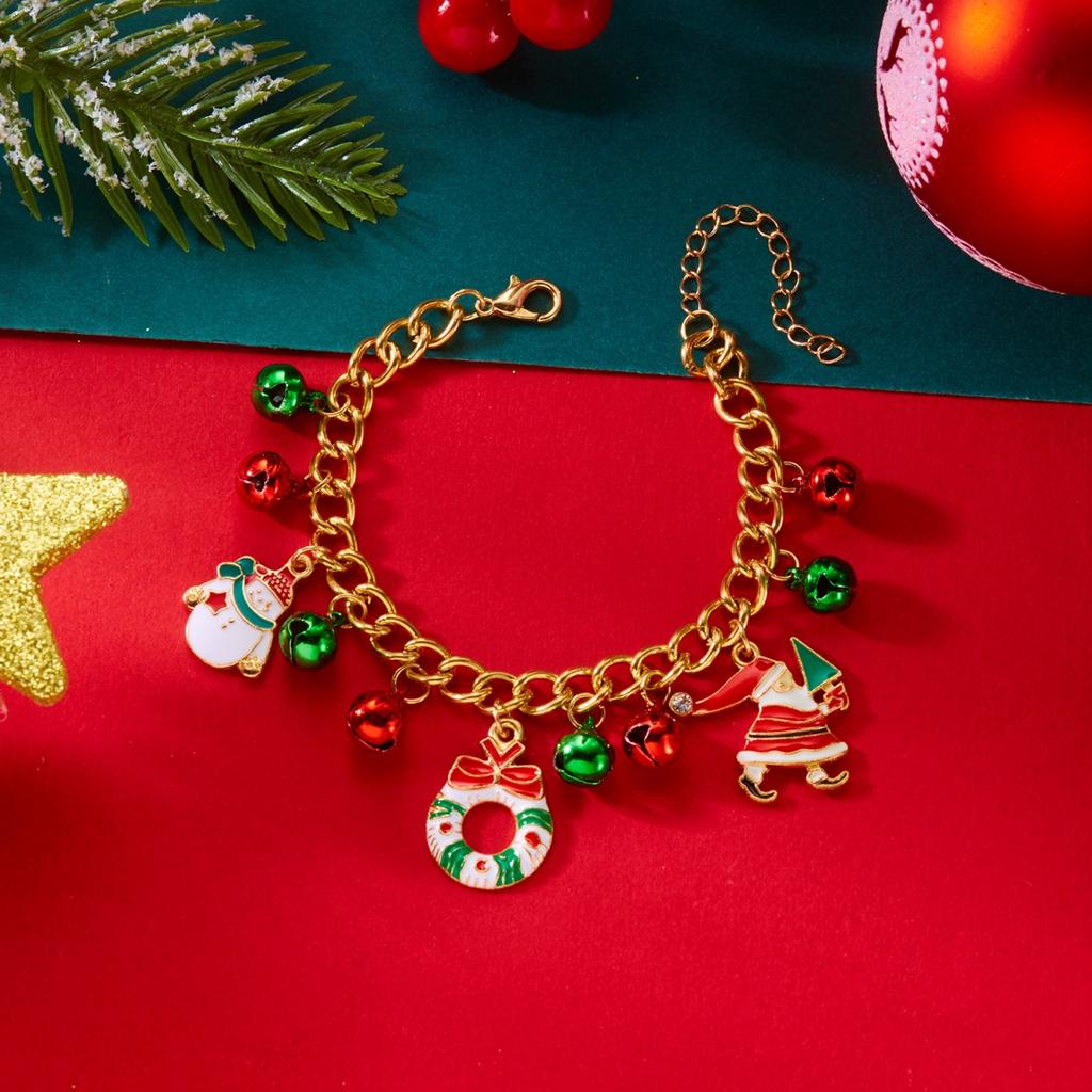 Christmas Bell Fringe Bracelets Santa Claus Socks Candy Deer Snowman Wreath Tree Gift Box Gloves Bangles For Women Men Jewelry