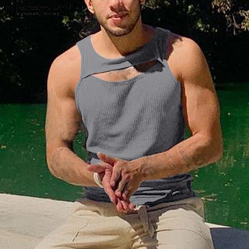 

INCERUN Лето Мужчины Без рукавов Выдолбленный тройник Топы Вязаный жилет Slim Fit