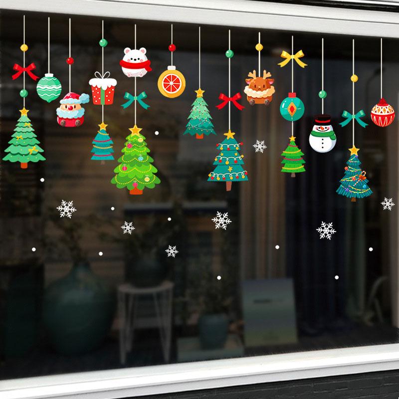 Christmas Window Stickers Happy New Year Decorative Glass Window Static Sticker Merry Xmas Santa Claus Shopping Center Ornament