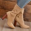 Womens Winter Stretch High Heel Ankle Boots Pointed Toe Chunky Slip-On Mid-Calf Boot Plus Size