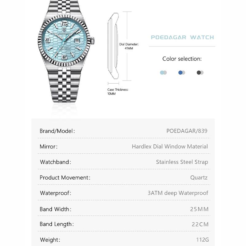 Men Watches Trend Fashion Quartz Watch for Man Texture Threaded Bezel Waterproof Luminous Date Stainless Steel