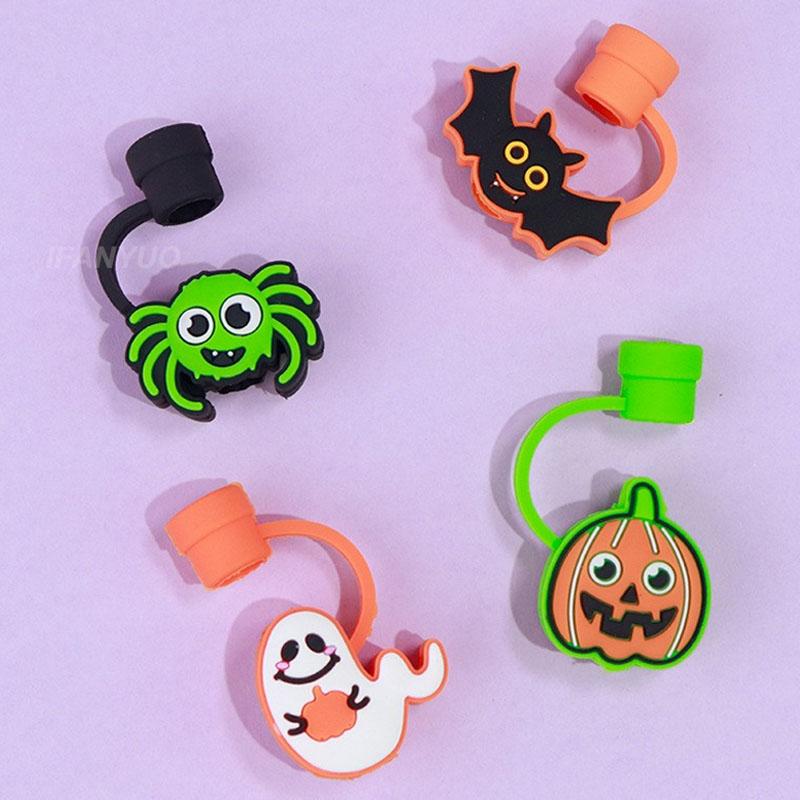 1PC New Pumpkin Ghost Silicone Straw Covers Cap for Cup Halloween Spider Skull Drinking Dust Cap Straw Toppers Protector Cap