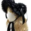 Victorian Lace Straw Bonnet Hat Dark Series Hat With Adjustable Tie and Ribbon Bowknot For Women Anime Theme Event Wear
