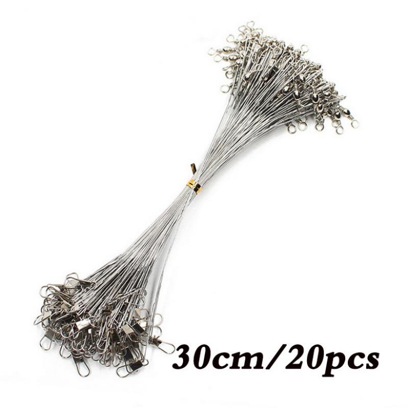 20PCS 10CM-30CM Anti Bite Steel Fishing Line Steel Wire Leader With Swivel Fishing Accessory Lead Core Leash Fishing Wire