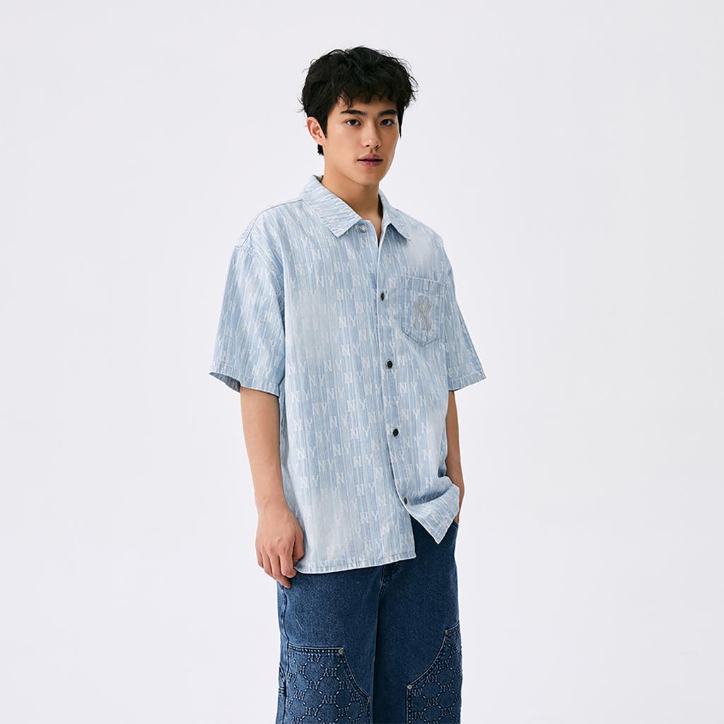 New MLB MONOGRAM Collection New York Yankees SS25 Shirt Unisex Light Blue 3ADRM0553-50BLL