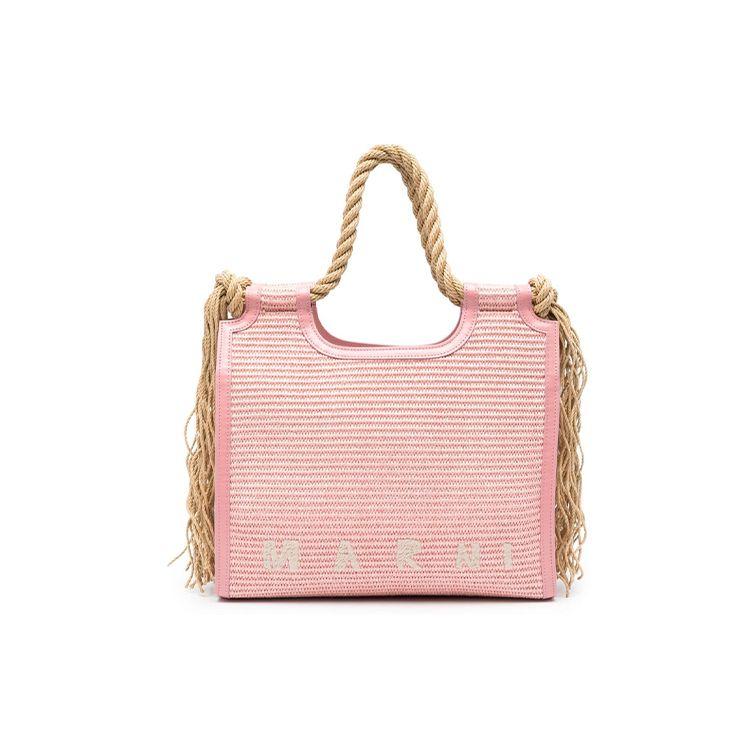 

Marni Logo Embroidered Cotton And Calfskin Tote Bag Women handbags Light-Pink P3860BMMP0024U0ZO708 Basic Set (Bag+Dust Bag)