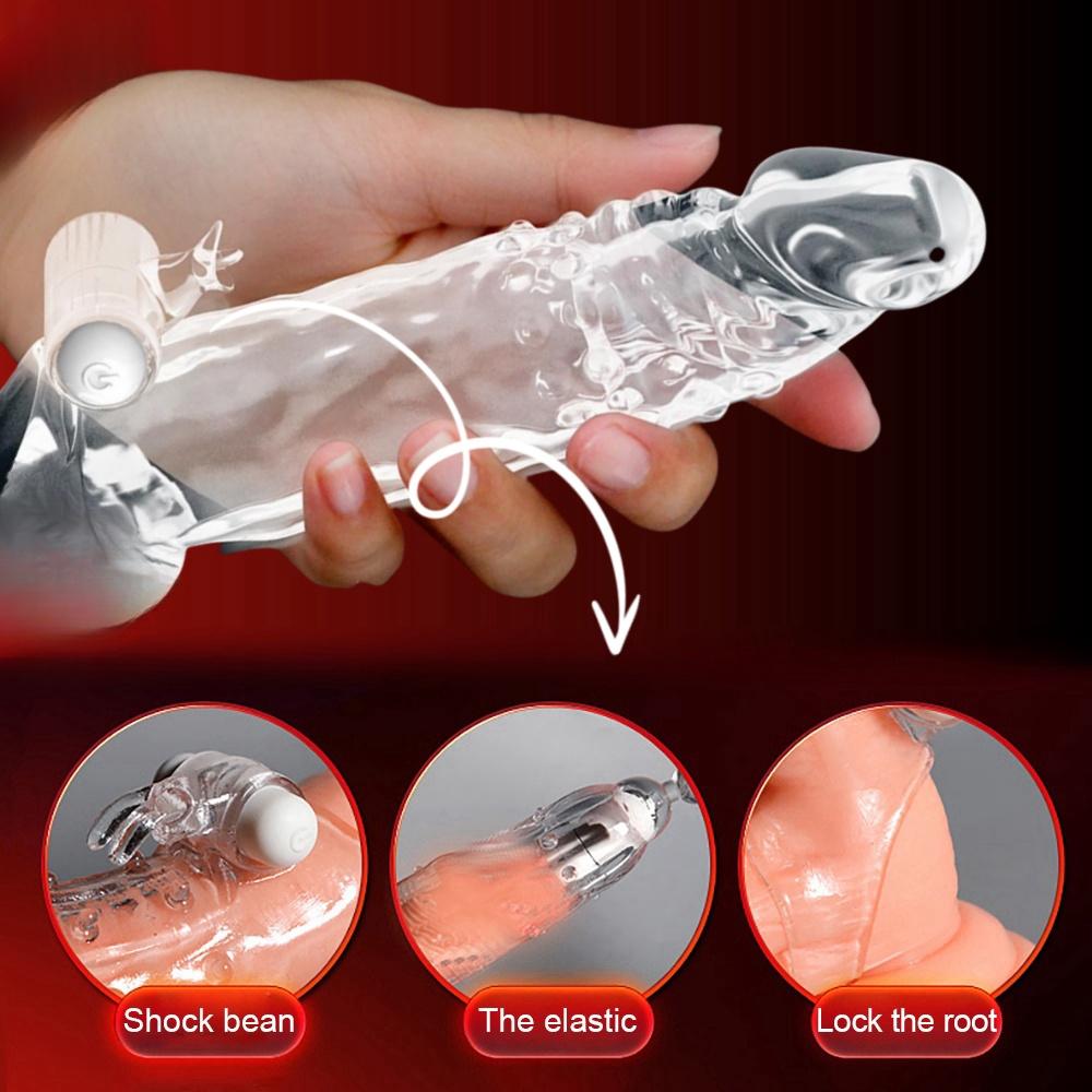 MELEON Reusable Condom Penis Extension Sleeve Delay Ejaculation Cock Cover Penis Extender Vibrator Sex Toys For Men Adults Products