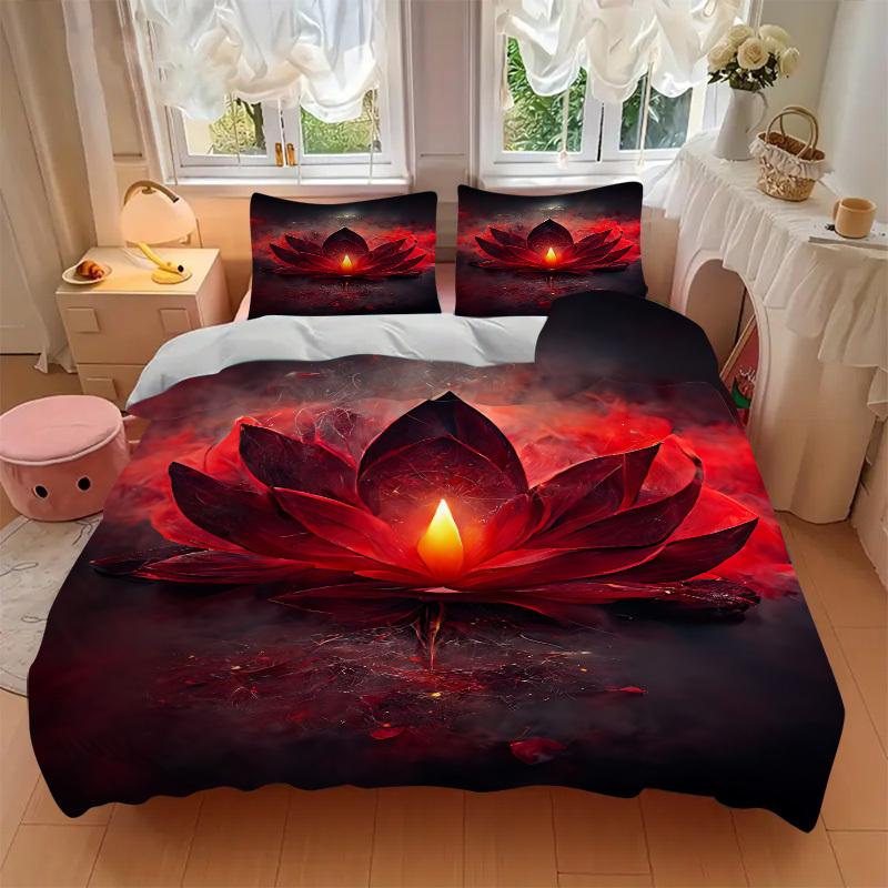 3pcs Lotus Bloom Soft Comfortable Bedding set, For Bedroom, Guest Room And Dorm, All - Season Use, High-Definition Printing182
