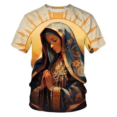 Sommer Jungfrau Maria 3D Druck T-Shirts Streetwear Herren Mode Lässig Übergroß Rundhals Kurzarm T-Shirt T-Shirts Oberteile Kleidung