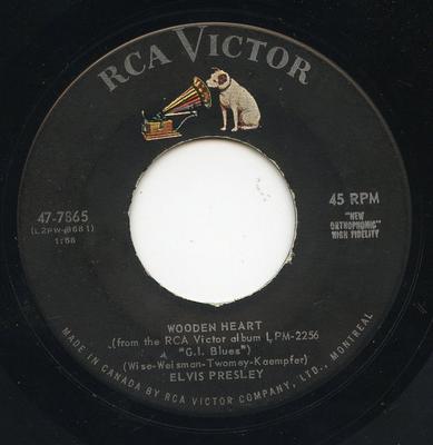 Disque 7 pouces ELVIS PRESLEY Wooden Heart 477865 RCA VICTOR 1960 Canada Rock Occasion