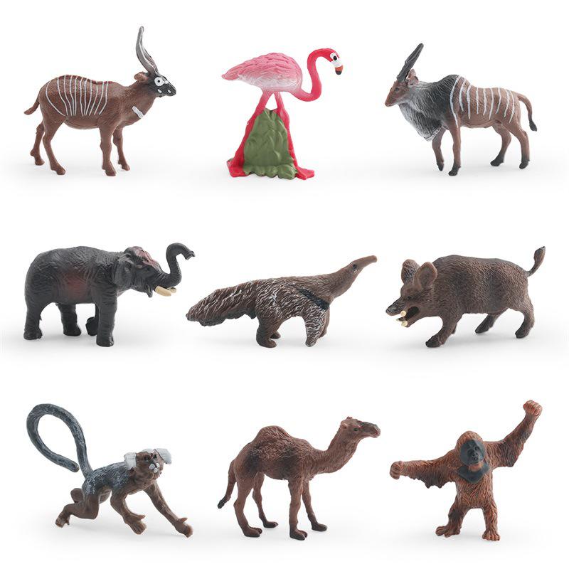 Wild Animal Model Set: Eland, Camel, Orangutan, Boar, Anteater, Flamingo, Marmoset