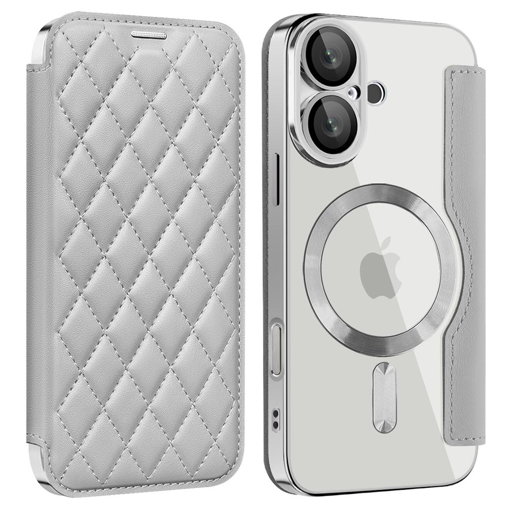 For iPhone 16 Plus Case Compatible with MagSafe Rhombus PU Leather Phone Cover