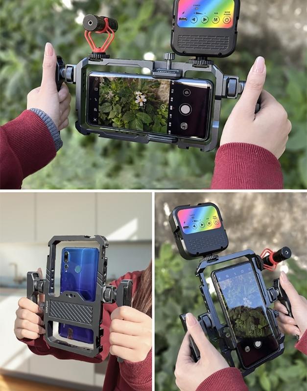 Professioneller Smartphone-Käfig Doppelgriff-Design Mehrere Kalt Schuh Halterungen 1/4 Zoll Schraubloch Universell Kompatibilität