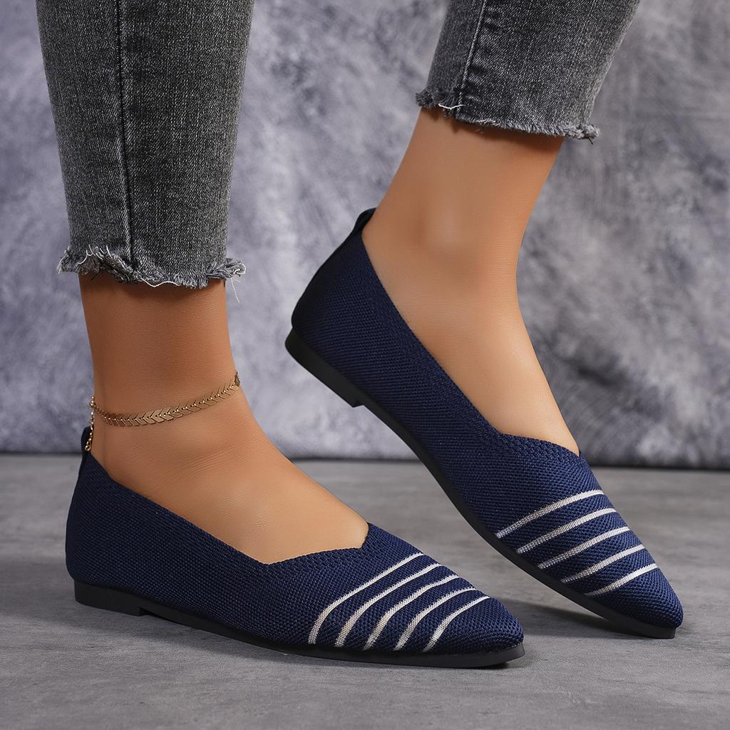 New Fashion Pointed Toe Flat Office Boat Solid Color Knitted Slip on Shoes Casual Ballet Flats Shoes Women Loafers Zapatos Mujer