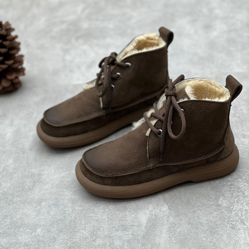 

Johnature/Винтажные полусапоги из натуральной кожи, теплые женские хлопковые ботинки из натуральной кожи с круглым носком на шнуровке 38