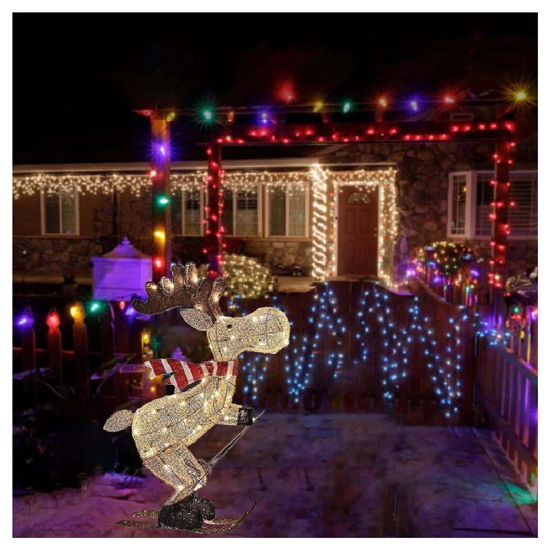 Christmas Outdoor Figure Skiing Moose Lights Garden Decoration Lamp For Home