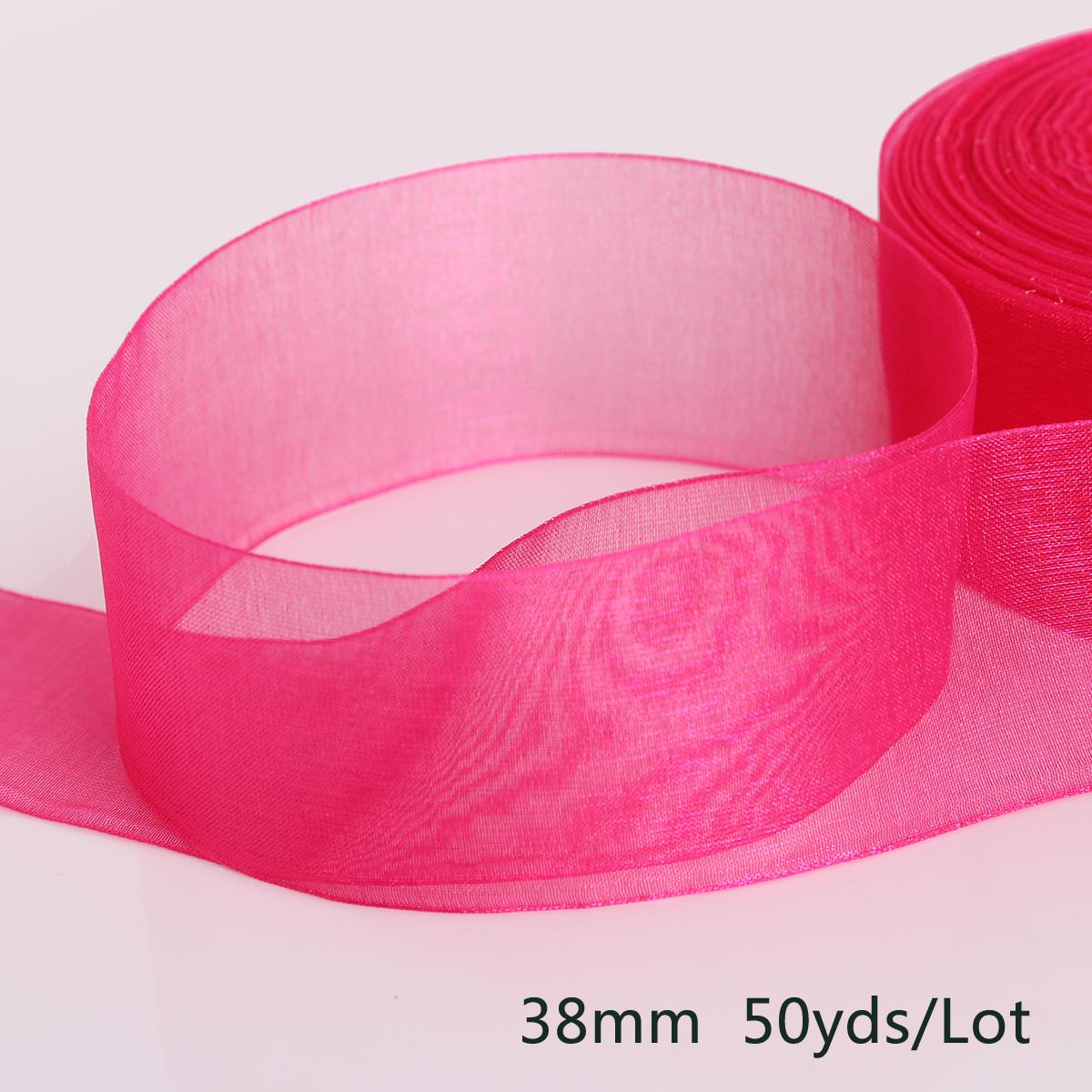 

50 ярдов/рулон, лента из ткани органзы, подарочная упаковка 38 мм для украшения вечеринки, свадьбы своими руками фуксия