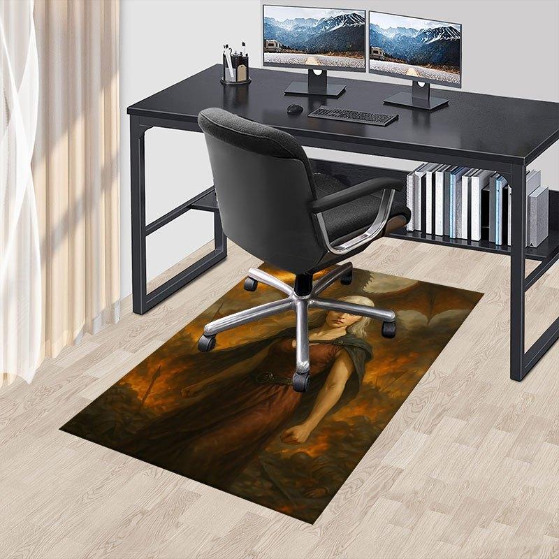 1pc Fire and Blood Office Carpet Chair Mats, Home Decor Mat Fantasy Theme Mat Durable Mat, Dragon Decor,Suitable for fantasy theme lovers