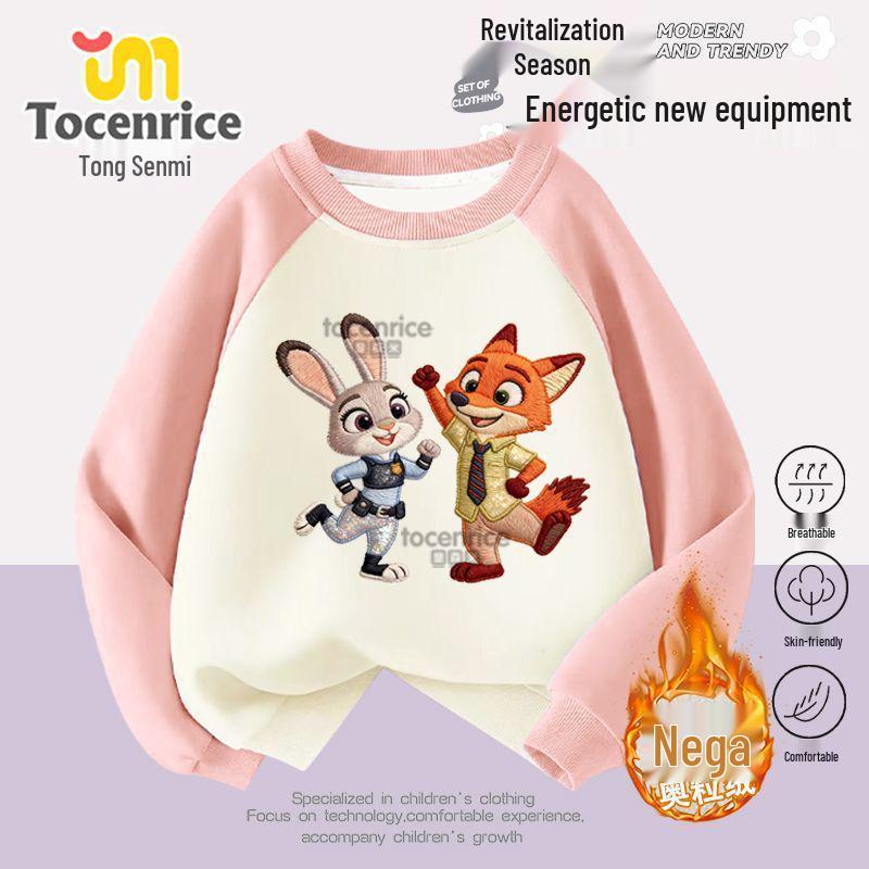 Zootopia Girls' Raglan Sleeve Sweatshirt - Trendy Autumn/Winter Loose Fit Round Neck Top for Kids