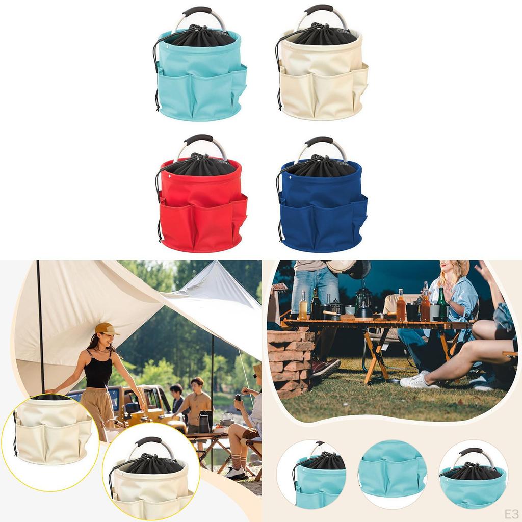 Collapsible Basket with Handle, Drawstring Picnic Basket, Versatile Tool Organizer for Concerts,