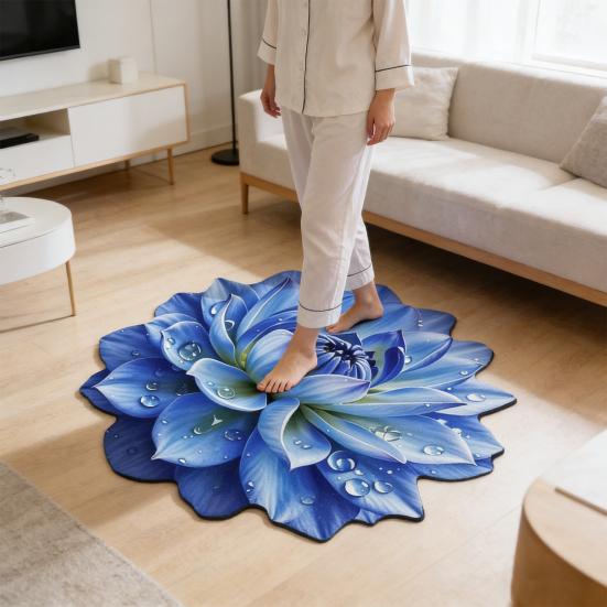 3D Flower Area Rug Realistic 3D Floral Pattern Plush Floor Mat Non-Slip Soft Velvet Bathroom Mat for Living Room Bedroom Kitchen Entryway