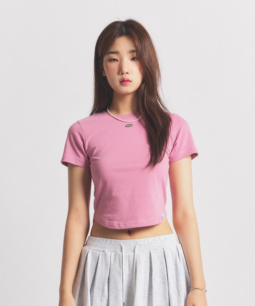 NEALIZE Round Semi Crop T-Shirt Pink