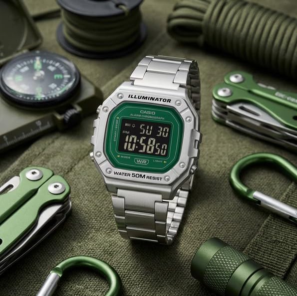CASIO Standard Digital Watch Silver Green Metal W-218HD-3AV