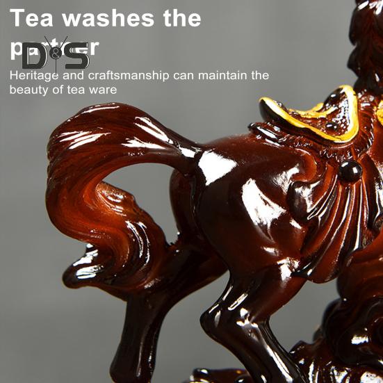 Escultura de resina para mascota de té con forma de caballo que cambia de color, adorno de caballo con base de símbolo de dinero de alta temperatura, decoración del hogar para la ceremonia del té, exhibición de riqueza