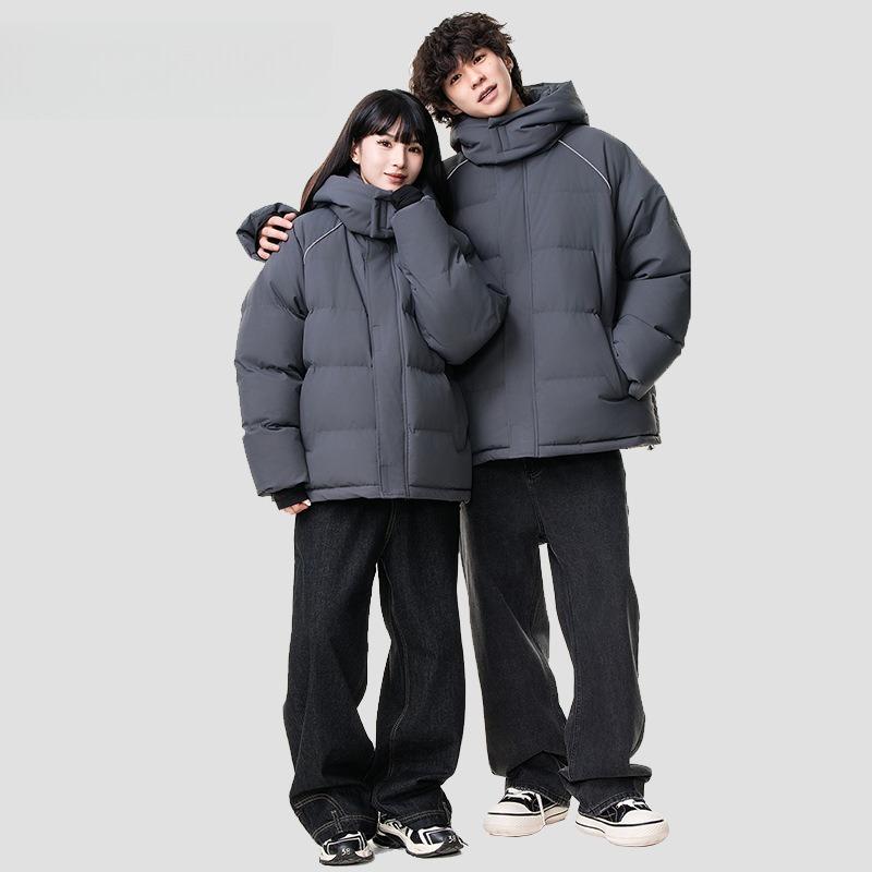 Bavlněné oblečení pro muže a ženy se stejným odstavcem Zimní zateplená teplá bavlněná bunda s kapucí Vodotěsná Volný pár Odstavec Bavlněná bunda Pánská