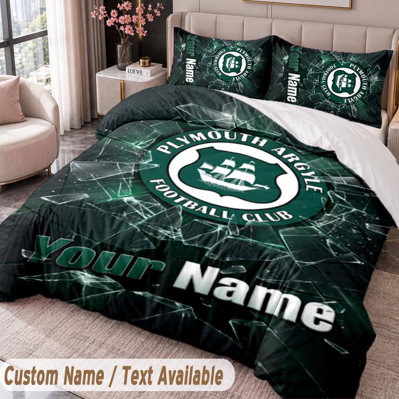 Plymouth Argyle FC Printed Bedding Set Custom Name Text 1 Duvet Cover 2 Pillowcases For Bedroom