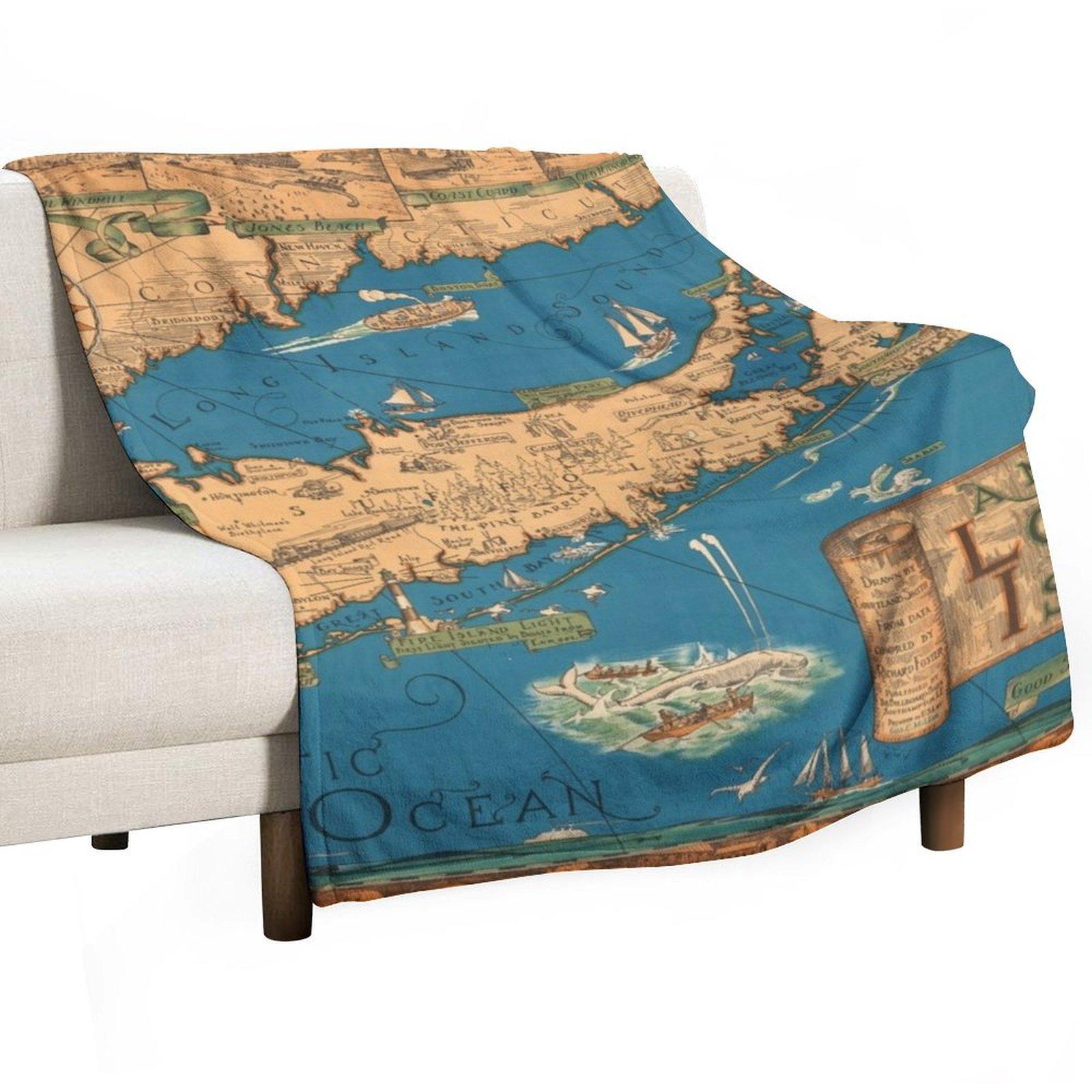 

Карта Лонг-Айленда 1953 года - особая идея для подарка Плед Роскошный бренд Свободный для зимы Красивые одеяла 30x40in