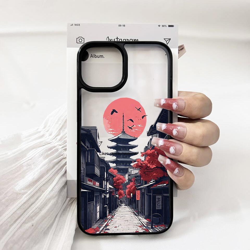 

Япония Аниме Закат Горный Пейзаж Чехол для Телефона Для iPhone 17 16 17 Air 15 13 14 12Mini 11 Pro Max XS XR 8Plus Розовый Жесткий Чехол iPhone17