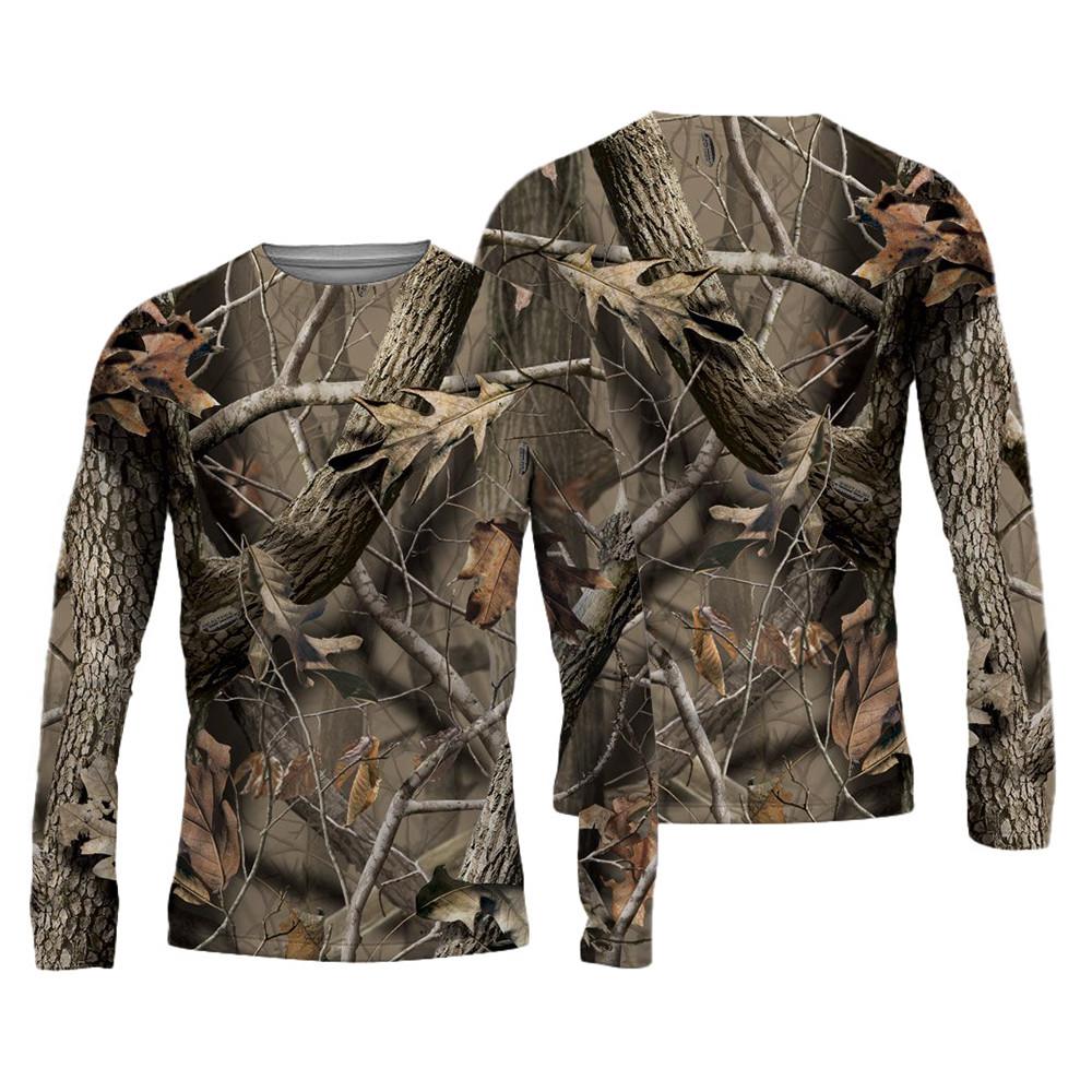 Spring and Autumn Round Neck 3D Camouflage Printed Top Fashionable Casual Vintage Long Sleeved Men's T-shirts