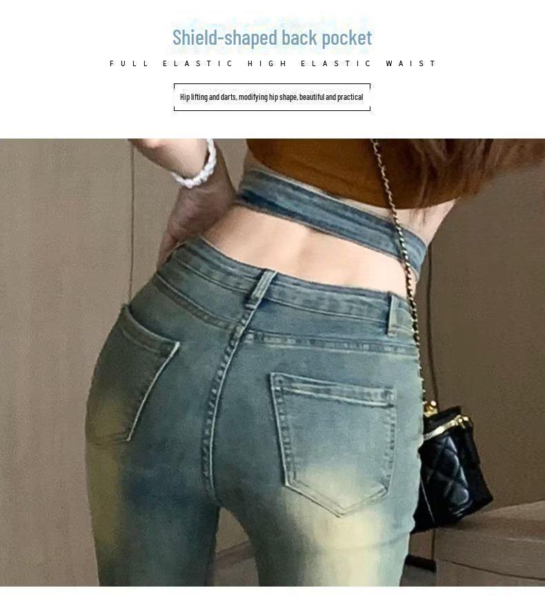 Women's Retro High-Waist Flared Jeans: Autumn/Winter Slim Fit Horseshoe Pants