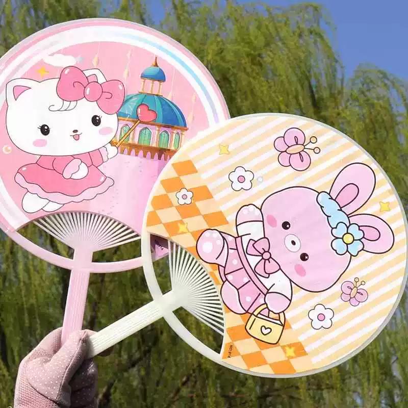 Large and Sturdy Cartoon Fan, Plastic Fan, Student Hand-Held Fan, Portable Summer Large Palm Leaf Fan