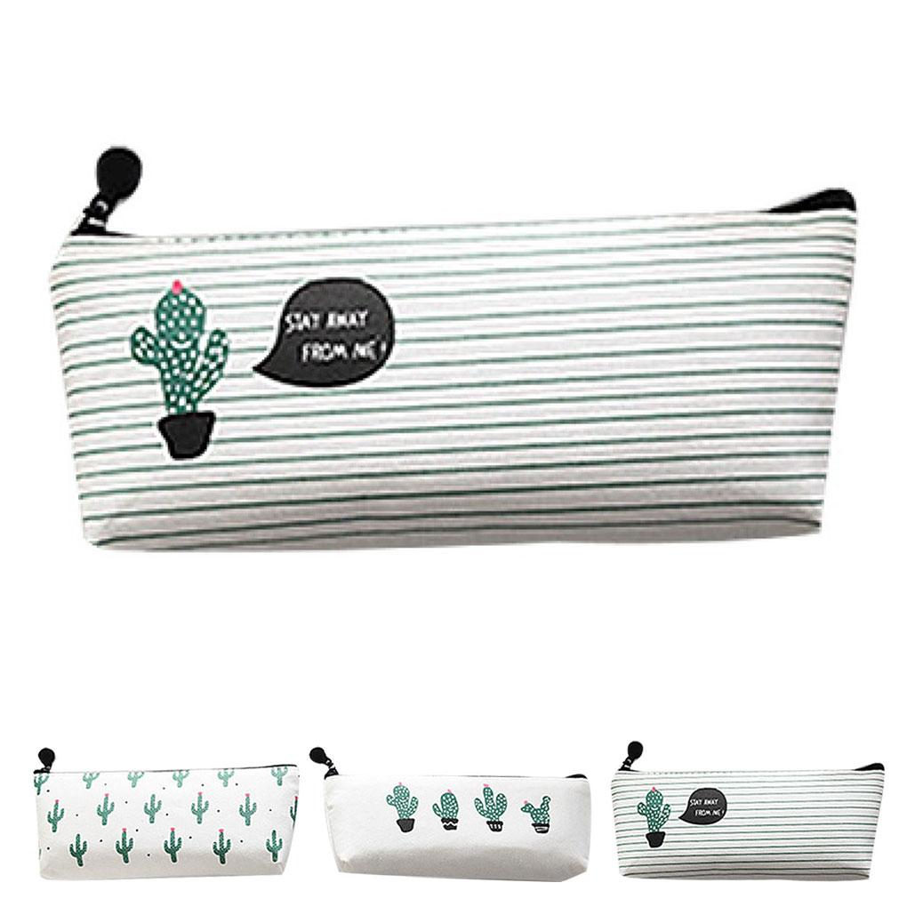 Cactus Flowers Canvas Pencil Stationery Case Box Cosmetic Makeup Pouch Bag