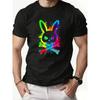 European Sizes Men'S Skull Rabbit Graphic T-Shirt - Featuring a Vibrant Color Block Design
