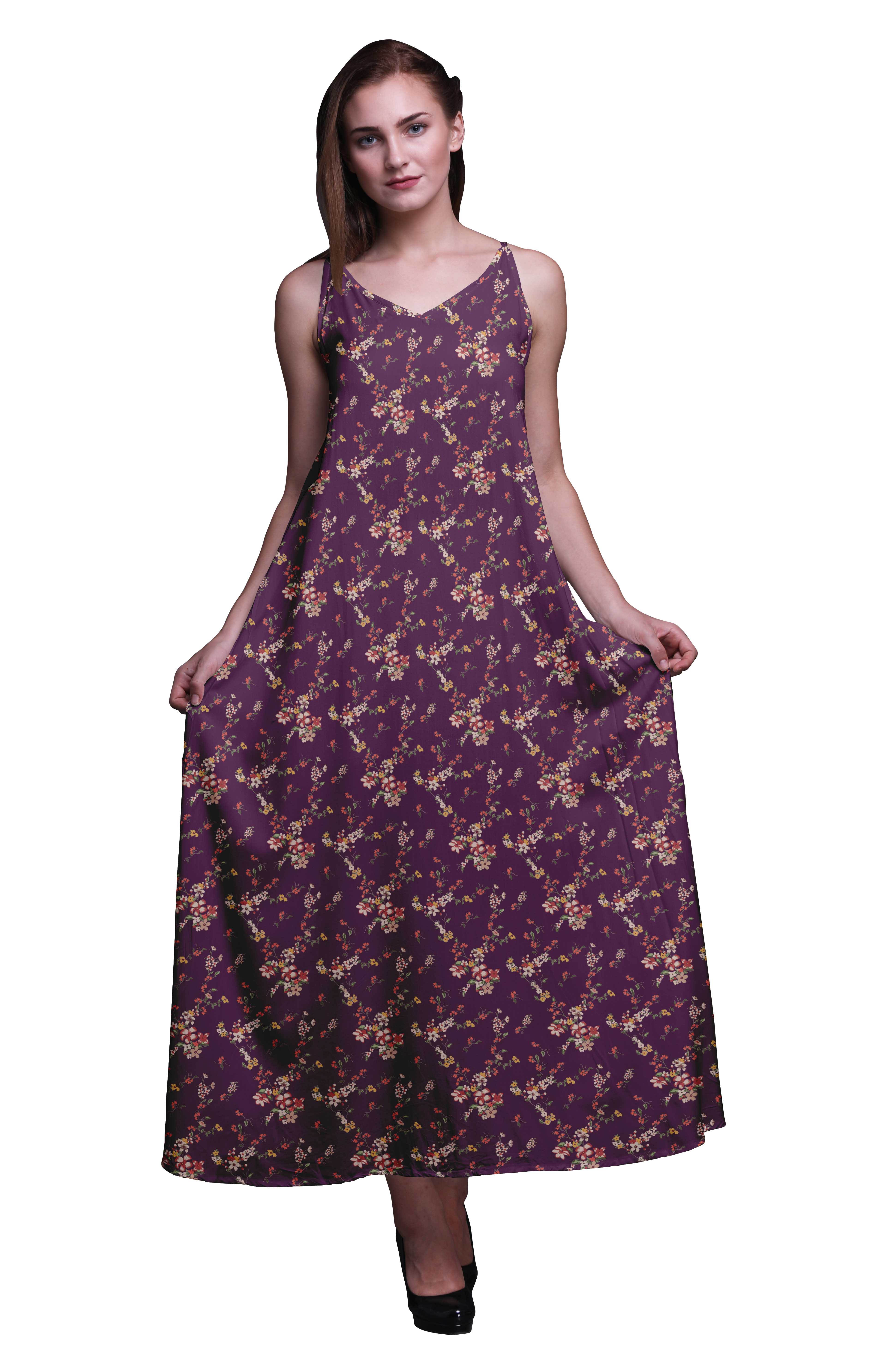 

Bimba Rayon Bird Printed Spaghetti Strap Sleeveless Womena s Cami Maxi Slip Swing XXX-Large темно-пурпурового кольору