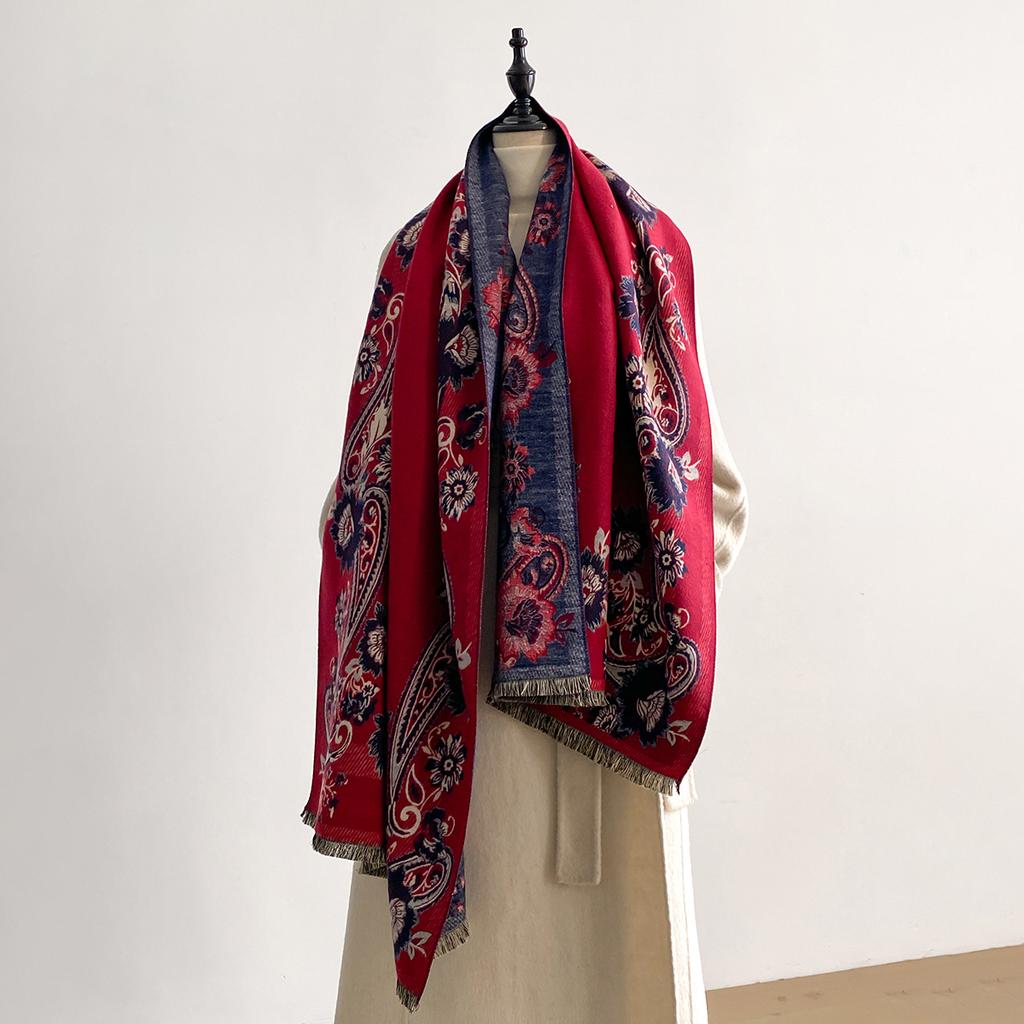 Thickened Luxury Imitation Cashmere Scarf for Women – Ultra Soft Winter Jacquard Wrap Shawl with Elegant Flower Patterns