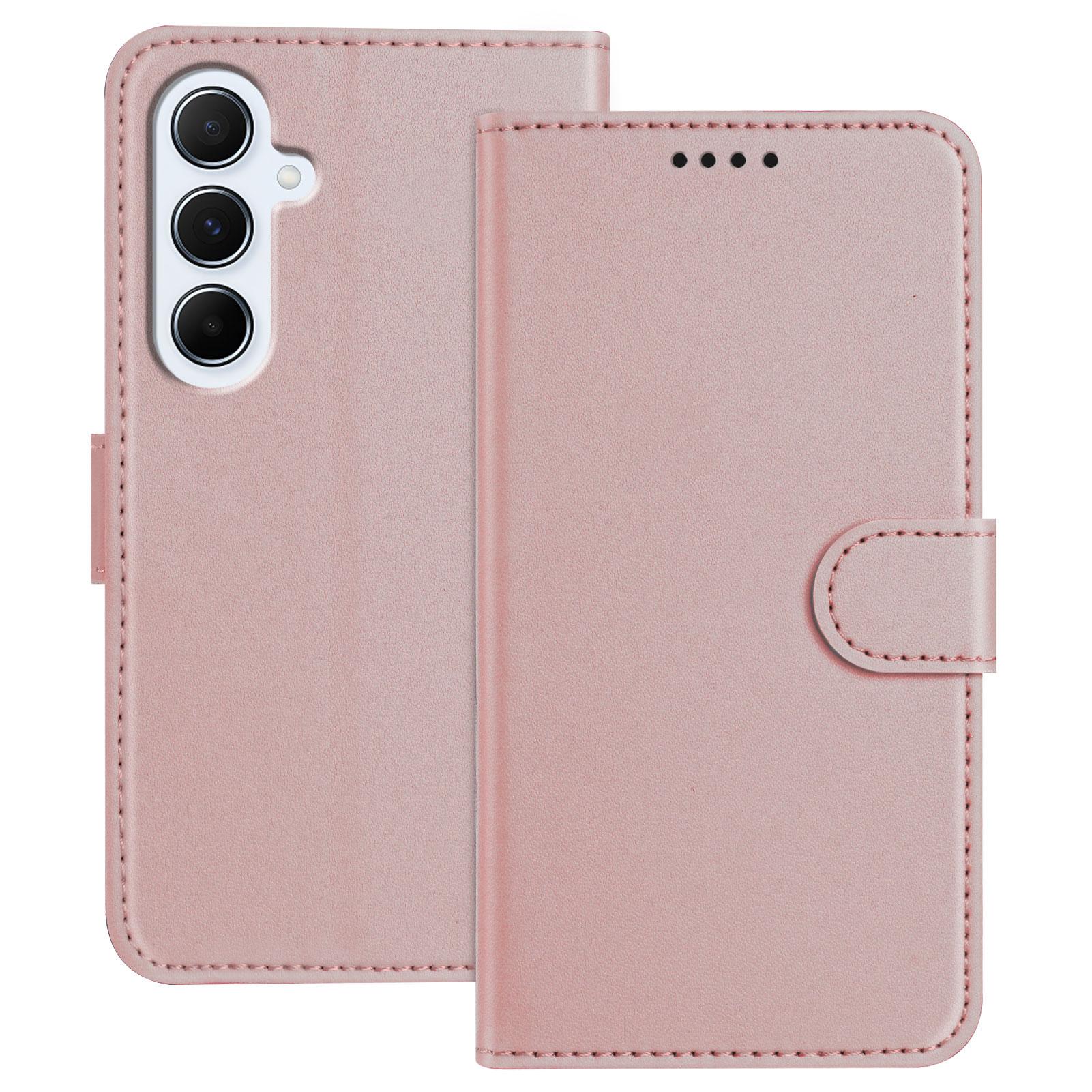 

For Samsung Galaxy A56 5G Leather Case Wallet Stand Solid Color Anti Drop Phone Cover Rose Gold