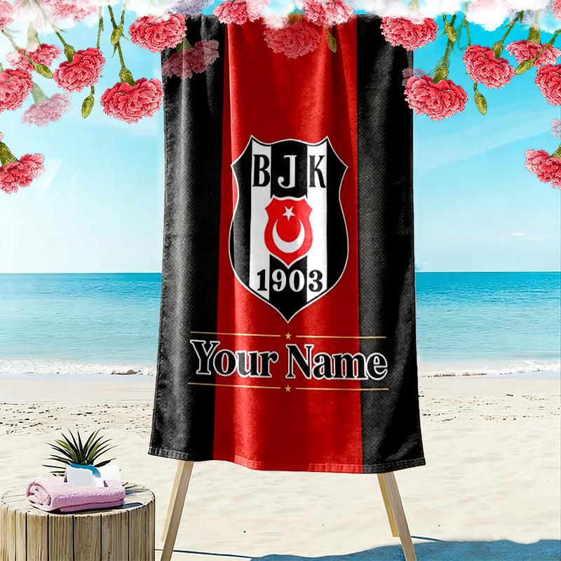Name Personalisiertes Besiktas Motiv Strandtuch, Großes Weiches Schnelltrocknendes Handtuch für Strand Camping Schwimmen