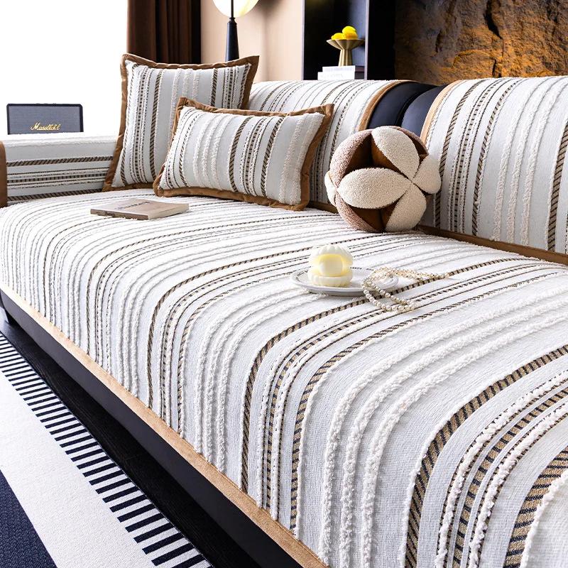 

Nordic Black Stripes Chenille Sofa Covers Anti-slip Sofa Towel for Living Room Four Seasons Universal Couch Protector Mat A 70x70cm 1pc