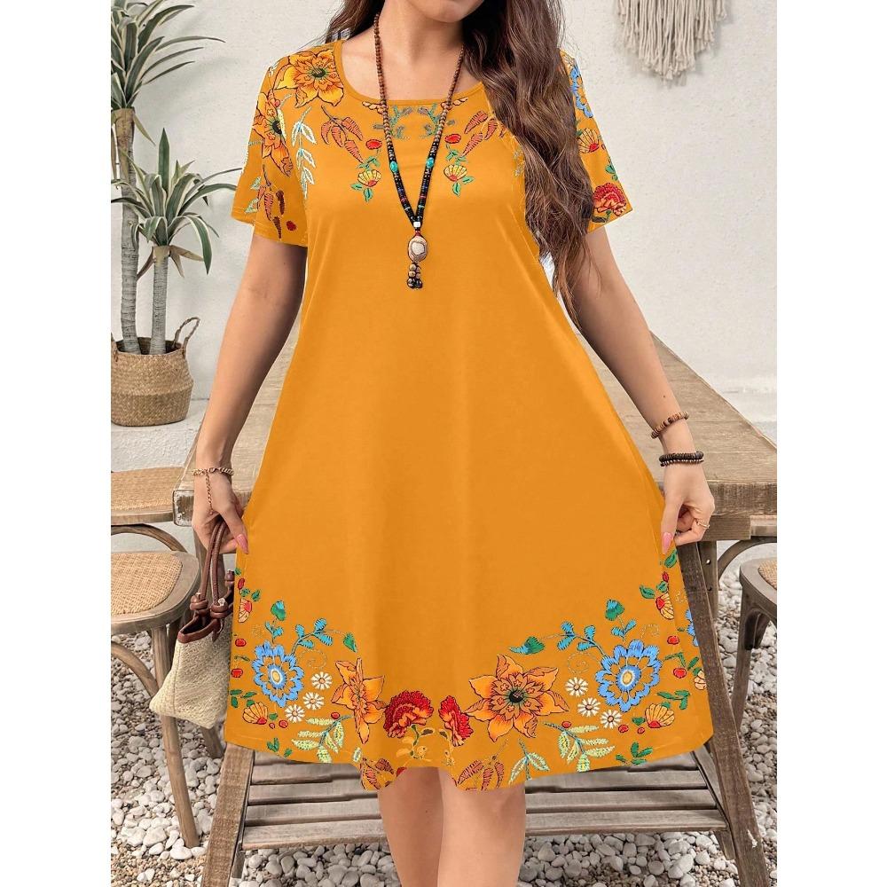 Summer Casual Floral Print Women's Dress Fashion Short Sleeve Mini Dress Beach Vacation Dress Y2k Ladies Clothes Dresses Clothes