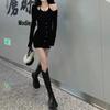 Fake Two Spice Girls Black Suspender Dress Women's Autumn New Pure Desire Slim and Thin Hip Skirt