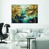 Canvas Print, Blue and Gold Palms On Grey Background