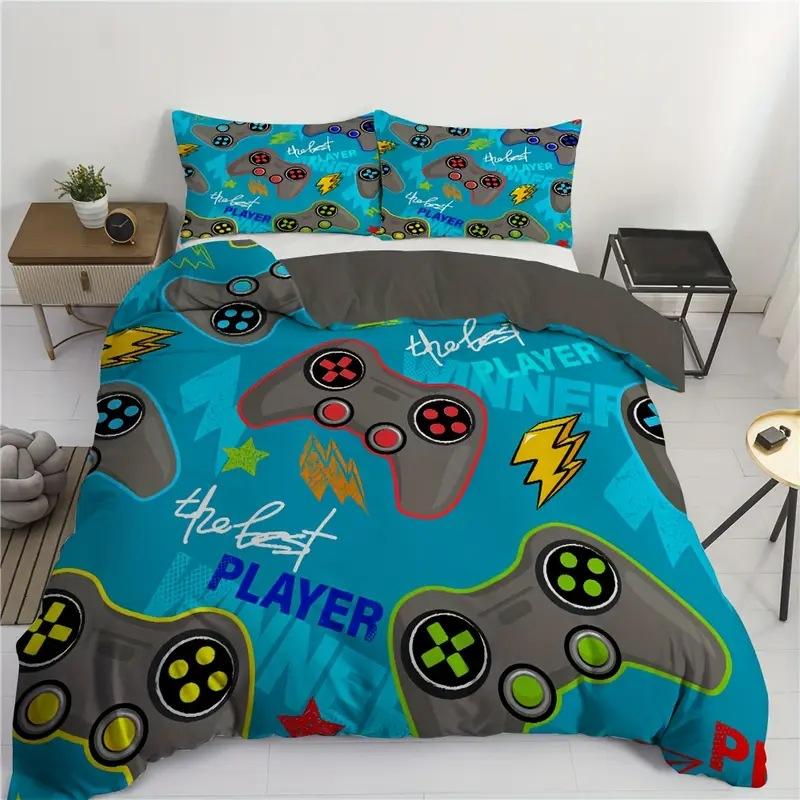 Red Gamepad 3D Digital Printing Three-Piece Bedding Quilt Cover EU single 135*200